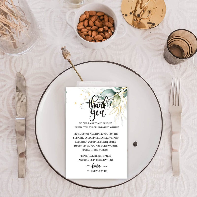 EKSPLODI Wedding Thank You Place Setting Cards, Greenery Wedding Reception Thank You Cards, Table Centerpieces and Wedding Decorations, Wedding, Bridal, Engagement, Anniversary, 4x6 Inch, Pack of 50 - Image 5